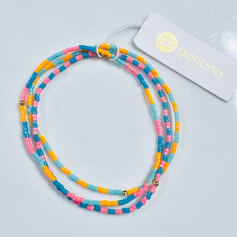GORJANA Miami Gigi Striped Glass Beaded Bracelets Set of 3 Orange Pink Blue Aqua - Picture 5 of 8